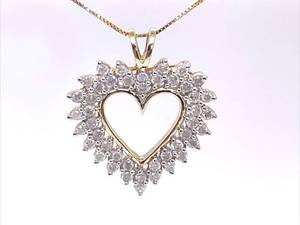 1.50 CARAT Diamond Open Heart Halo Cluster Estate Pendant in Yellow Gold VIDEO $2,750 Retail