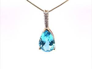 Raindrop Blue Topaz & Diamond Estate Pendant Necklace in Yellow Gold