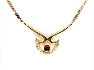 Art Deco Natural Ruby Ribbon Chevron Necklace in 14k Yellow Gold