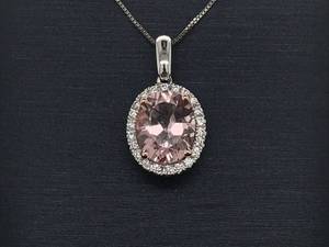 2.18 Carat Oval Natural Morganite &amp Diamond Halo Cluster Pendant Necklace in 14k White Gold VIDEO $4,000 Retail