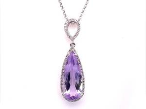 High Class Amethyst &amp Diamond Oblong Raindrop Pendant Necklace in 14k White Gold VIDEO $2,200 Retail