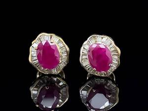 2.50 Carat Oval Natural Ruby &amp Diamond Halo Cluster Stud Earrings in 14k Yellow Gold VIDEO $2,150 Retail