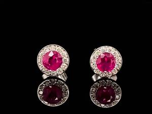 Very Fine Round Natural Ruby &amp Diamond Halo Cluster Stud Earrings in 14k White Gold VIDEO $2,200 Retail