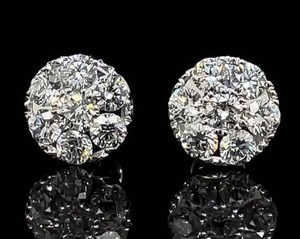 Fancy, High End 2.00 Carat Diamond Cluster Circle Stud Earrings in 18k White Gold VIDEO $7,200 Retail