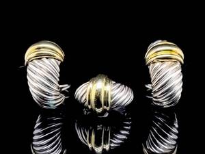 Designer DAVID YURMAN Matching Earrings &amp Ring 3-Piece Set in 925 Silver14k Gold VIDEO $1,800 Retail