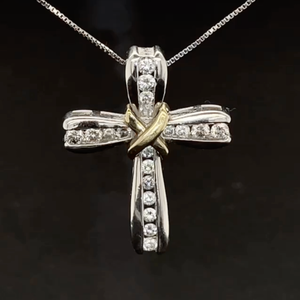Diamond Cross Sash Estate Pendant in Two-Tone Gold VIDEO