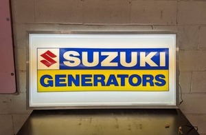 lot 1501 image: RARE WORKS Vintage 1983 Suzuki Double Sided Suzuki Generators Light Up Sign - Excellent Condition, no cracks or breaks that I noticed - NO SHIPPING