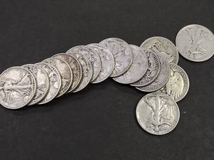 lot 42 image: (16) Walking Libery Silver Half Dol...