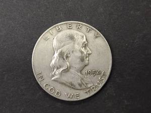 lot 48 image: 1954 D Franklin Silver Half Dollar...