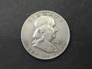 lot 51 image: 1959 D Franklin Silver Half Dollar...