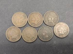 lot 78 image: (7) Indian Head Cents...