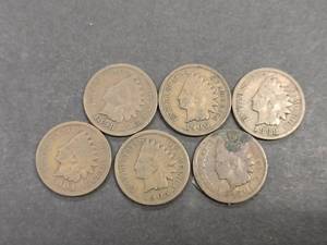 lot 79 image: (6) Indian Head Cents...