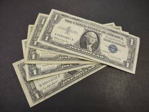 lot 177 image: (5) Assorted 1957 One Dollar Silver...