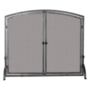 lot 42 image: UniFlame Olde World Iron 44 in. W Steel Frame Single-Panel Fireplace Screen with Doors, Support Legs and Heavy Mesh