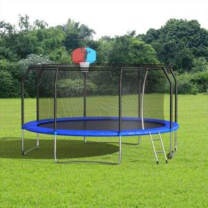 lot 26 image: 14 ft. Trampoline with Basketball Hoop and Enclosure Ladder Backboard Net Garden Outdoor