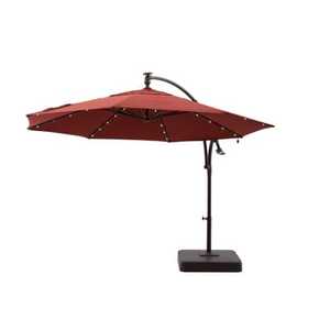 lot 39 image: Hampton Bay 11 ft. LED Round Offset Outdoor Patio Umbrella in Chili Red
