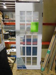 lot 33 image: MMI Door 30 in. x 80 in. Right Handed Primed Composite Clear Glass 15 Lite True Divided Single Prehung Interior Door