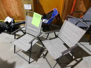 lot 48 image: StyleWell Mix and Match Folding Unpadded Sling Outdoor Dining Chair in Riverbed Taupe (2-Pack)