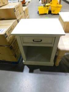 lot 60 image: Home Styles Seaside Lodge Nightstand in White Finish, Wide Frame, Plank Top Design with One Drawer and Open Storage