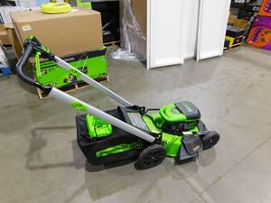 lot 92 image: Greenworks PRO 21 in. 60V Battery Cordless Self-Propelled Walk-Behind Lawn Mower with (2) 4.0 Ah Battery and Charger