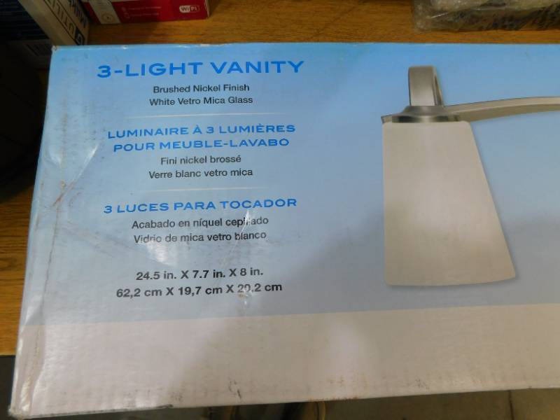 lot 23 image: Kichler Oxby 3-Light Nickel ModernContemporary Vanity Light