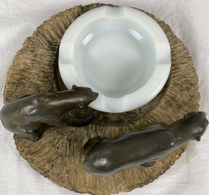 lot 2 image: Lovely Marble Ashtray and 2 Metal Polar Bears