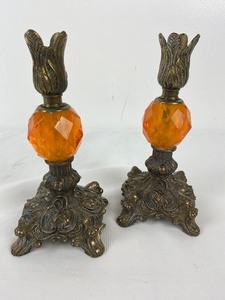 lot 132 image: Two Vintage Candle Lamps with Beaded Shades