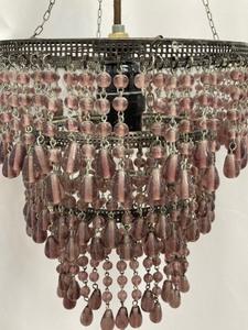 lot 14 image: Vintage Petite Hanging Mauve Glass Bead Chandeleir