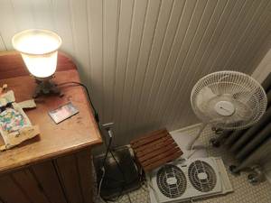 lot 214 image: Vintage Scale, Step Stool, Lamp, Fans and More