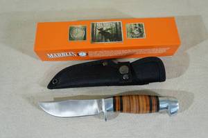 Unused Marbles Stainless Blade Knife with Leather Wrapped Handle