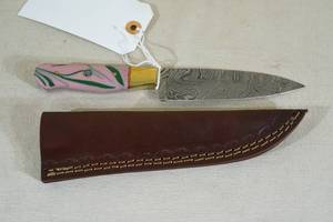 Damascus Style Blade Hunting Knife with Micarta Handle