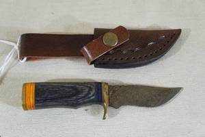 Handmade Damascus Style Blade Hunting Knife - Ebony Wood Handle