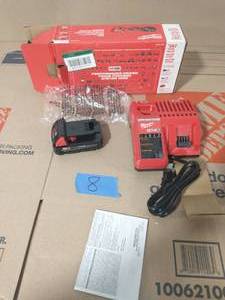 lot 8 image: MILWAUKEE M18& M12 MULTI-VOLTAGE CHARGER AND M18 RED LITHIUM BATTERY 2.0