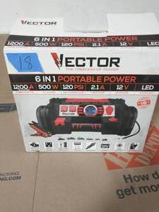 lot 18 image: VEVTOR 1200 Peak Amp Portable Car Jump StarterPortable Power Station with 120 PSI Compressor and 500 Watt Power Inverter