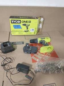 lot 19 image: RYOBI ONE 18V Lithium-Ion Cordless 12 in. DrillDriver Kit with (1) 1.5 Ah Battery and 18V Charger
