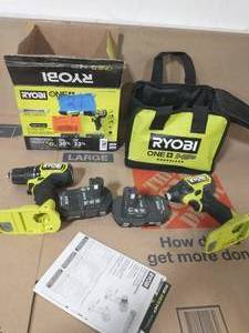 lot 21 image: RYOBI ONE HP 18V Brushless Cordless Compact 12 in. Drill and Impact Driver Kit with (2) 1.5 Ah Batteries, Charger and Bag