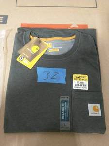 lot 32 image: CARTHARTT Mens Large Carbon Heather CottonPolyester Force Cotton Delmont Long Sleeve T-Shirt