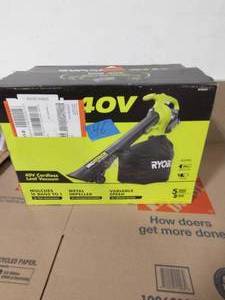 lot 46 image: RYOBI 40V Vac Attack Cordless Leaf VacuumMulcher with 5.0 Ah Battery and Charger