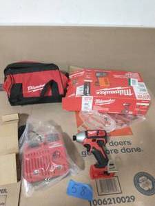lot 58 image: MILWAUKEE M18 18-Volt Lithium-Ion Cordless 14 in. Hex Impact Driver Kit  Charger and Bag