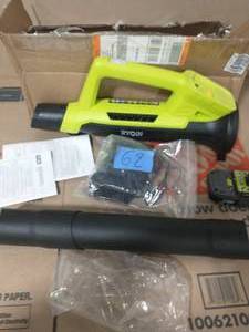 lot 62 image: RYOBI ONE 90 MPH 2 00 CFM 18-Volt Lithium-Ion Cordless Leaf Blower - 2.0 Ah Battery and Charger Included