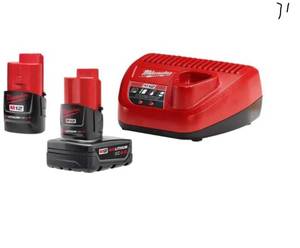 lot 71 image: MILWAUKEE M12 12-Volt Lithium-Ion 4.0 Ah and 2.0 Ah Battery Packs and Charger Starter Kit