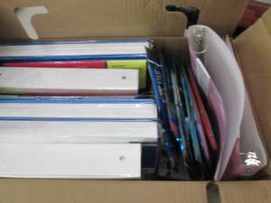 lot 5 image: box of binders, bookcovers and more ...