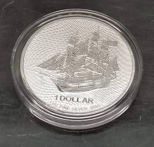 2022 COOK ISLANDS SHIP BOUNTY 1 TROY OZ .9999 FINE SILVER IN AIRTITE