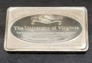 1000 GRAINS (2.08 TROY OZ) .925 STERLING SILVER VIRGINIA ART BAR IN ORIGINAL BOX