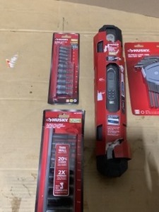 lot 15 image: Husky 38 in. Electric Torque Wrench, Hex Keys Set, Socket Set & Impact Socket Set. Various Conditions. See Pictures