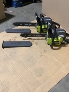 lot 18 image: (2) RYOBI 14 in. 37cc 2-Cycle Gas Chainsaws. See Pictures