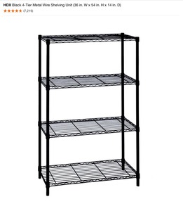 lot 26 image: HDX Black 4-Tier Metal Wire Shelving Unit & Ivory 3-Tier Ivory Metal Shelving Unit. See Pictures