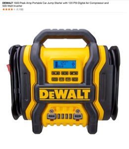 lot 30 image: DEWALT 1600 Peak Amp Portable Car Jump Starter & 4 Amp Professional Waterproof Portable Car Battery Charger. See Pictures