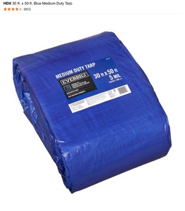 lot 34 image: Everbilt 16 ft. x 20 ft. Blue Medium Duty Tarp and 30 ft. x 50 ft. Blue Medium Duty Tarp. See Pictures