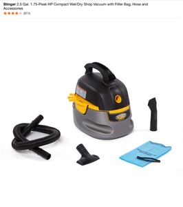 lot 45 image: (4) Stinger 2.5 Gal. 1.75-Peak HP Compact WetDry Shop Vacuum with Filter Bag, Hose and Accessories. See Pictures